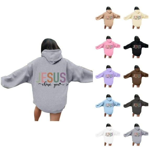Christian Hoodie for Women 2025 Jesus Chase You Graphic Hoodies Pockets Hooded Sweatshirt Hoodie Women Pullover