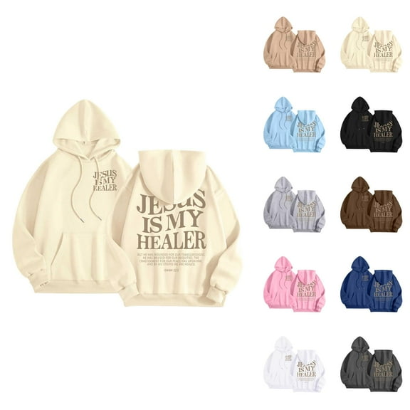 Christian Hoodies for Women 2025 Jesus Is My Healer Christian Hoodie with Pockets Hooded Sweatshirt Women Pullover