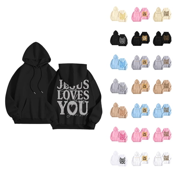 Christian Hoodies for Women 2025 Jesus Loves You Cute Y2K Graphic Hoodie with Pockets Hooded Sweatshirt Women Pullover