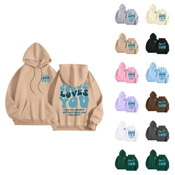 Christian Hoodies for Women 2025 Jesus Loves You Y2K Graphic Hoodie with Pockets Hooded Sweatshirt Women Pullover