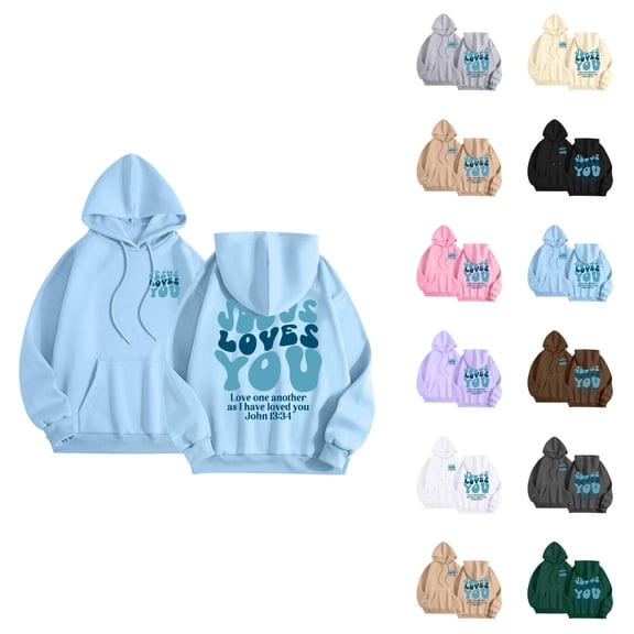 Christian Hoodies for Women 2025 Jesus Loves You Y2K Graphic Hoodie with Pockets Hooded Sweatshirt Women Pullover