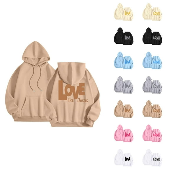 Christian Hoodies for Women 2025 Love Like Jesus Cute Y2K Graphic Hoodie with Pockets Hooded Sweatshirt Women Pullover