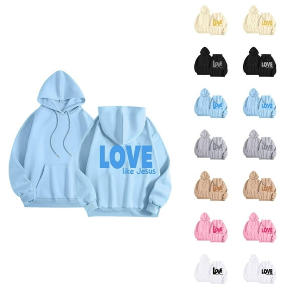 Christian Hoodies for Women 2025 Love Like Jesus Cute Y2K Graphic Hoodie with Pockets Hooded Sweatshirt Women Pullover