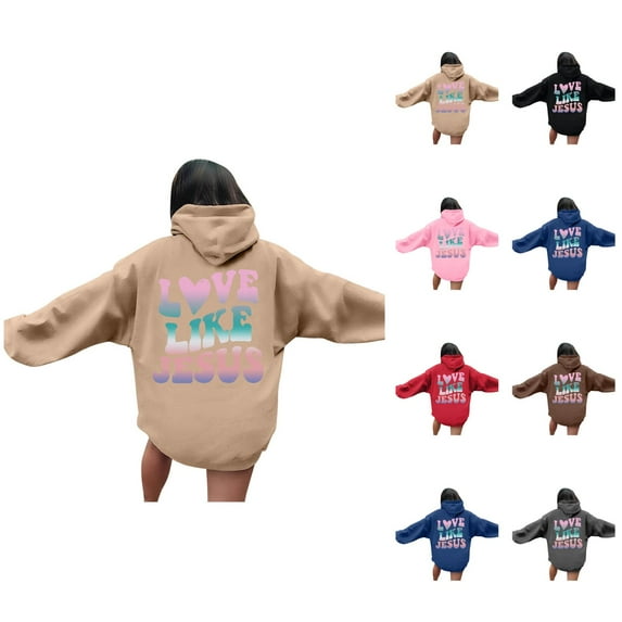 Christian Hoodies for Women 2025 Love Like Jesus Hoodie with Pockets Y2K Graphic Hooded Sweatshirt Pullover Tops