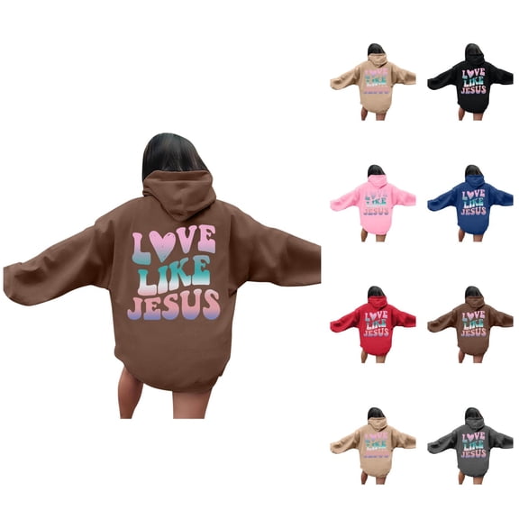 Christian Hoodies for Women 2025 Love Like Jesus Hoodie with Pockets Y2K Graphic Hooded Sweatshirt Pullover Tops