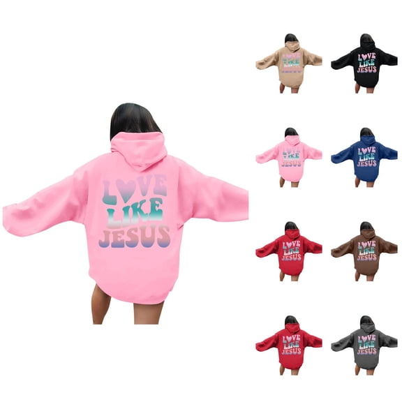 Christian Hoodies for Women 2025 Love Like Jesus Hoodie with Pockets Y2K Graphic Hooded Sweatshirt Pullover Tops