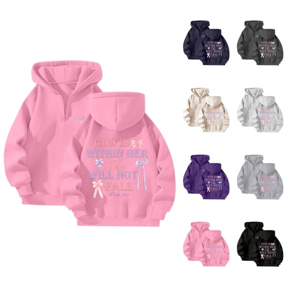 Christian Hoodies for Women Fall Winter Long Sleeve God Is Within Her She Will Not Fall Sweatshirt Quarter Zip Pullover