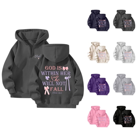 Christian Hoodies for Women Fall Winter Long Sleeve God Is Within Her She Will Not Fall Sweatshirt Quarter Zip Pullover