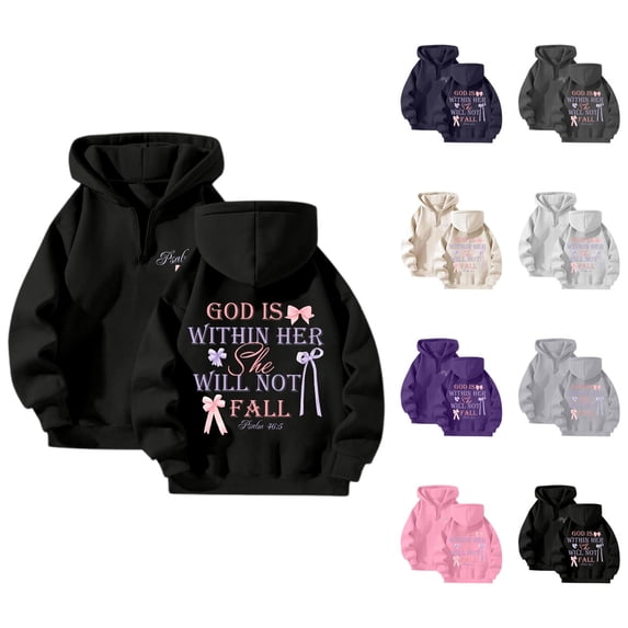 Christian Hoodies for Women Fall Winter Long Sleeve God Is Within Her She Will Not Fall Sweatshirt Quarter Zip Pullover