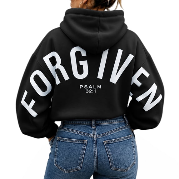 Christian Hoodies for Women Forgiven Sweatshirt Vintage Faith Hoodie Black 2XL