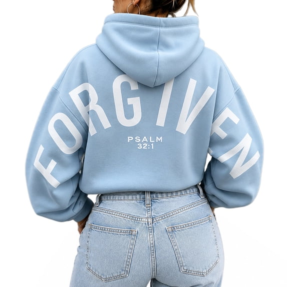 Christian Hoodies for Women Forgiven Sweatshirt Vintage Faith Hoodie Blue M