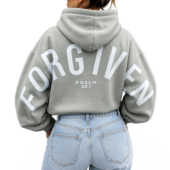 Christian Hoodies for Women Forgiven Sweatshirt Vintage Faith Hoodie Gray 2XL