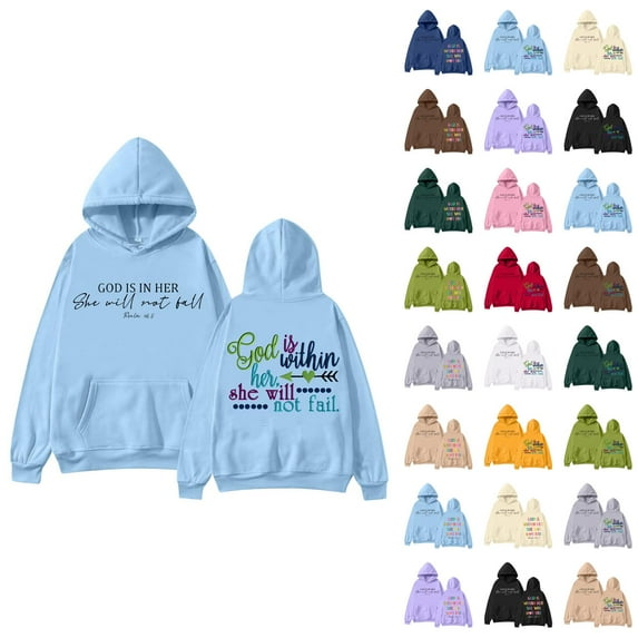 Christian Hoodies for Women God Is Within Her She Will Not Fall Hooded Sweatshirt with Pockets Pullover Tops