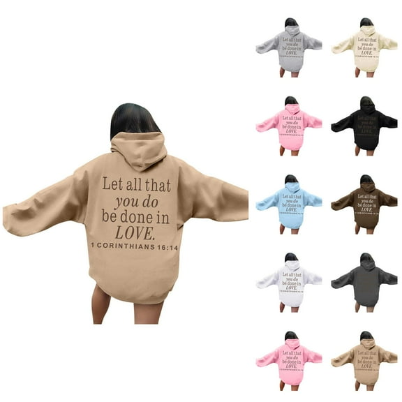 Christian Hoodies for Women Let All That You Do Be Done In Love Hoodie with Pockets Hooded Sweatshirt Pullover Tops