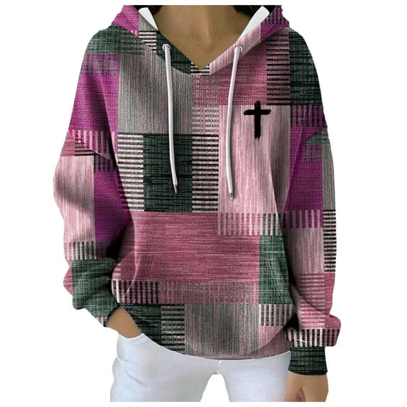 Christian Hoodies for Women Vintage Religious Jesus Graphic Long Sleeve Sweatshirts Faith Bible Drawstring Tops with Pocket