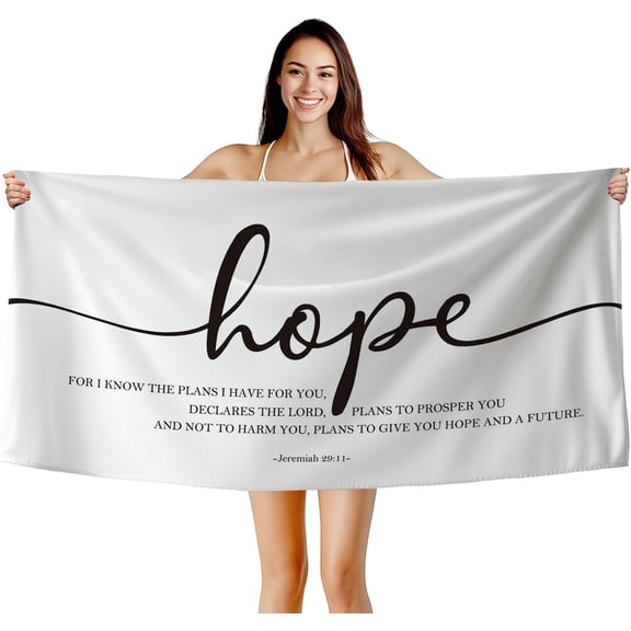 Christian Hope Beach Towel, Abstract Scripture Bible Verse for I Know The Plans I Have for You Bath Towels for Bathroom Swimming Pool, Rustic Microfiber Beach Towels Oversized Decor 30x60in