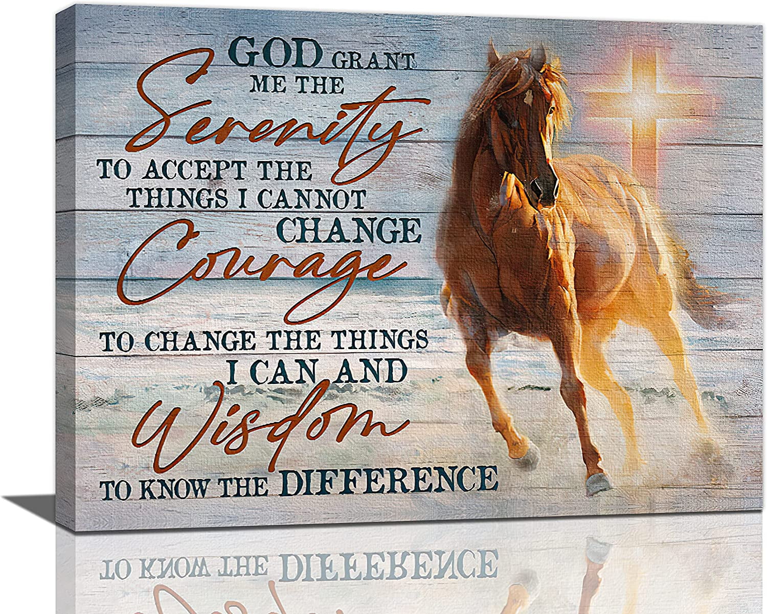 Christian Horse Wall Art Serenity Prayer Canvas Prints Painting Beach Horse Pictures Framed Calm Artwork Home Decor for Bathroom Bedroom Dining Living Room 16"x12"