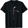 thumbnail image 1 of Christian Ice Hockey Sticks Cross Faith Sports T-Shirt, 1 of 5