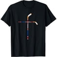 thumbnail image 1 of Christian Ice Hockey Sticks Cross Faith Sports T-Shirt, 1 of 2