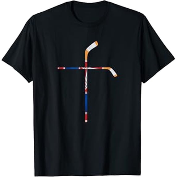 Christian Ice Hockey Sticks Cross Faith Sports T-Shirt