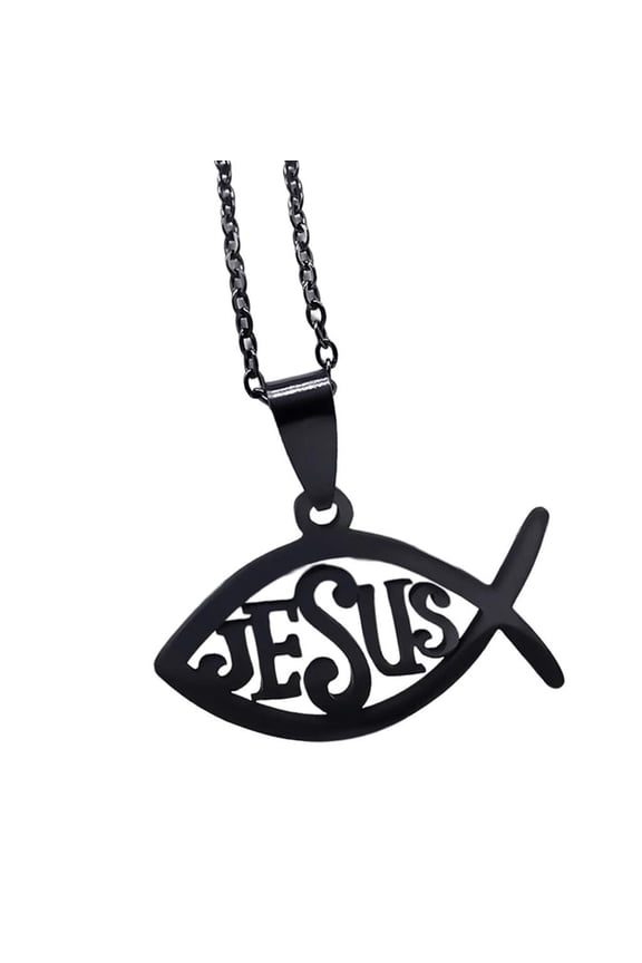 Christian Ichthys Fish Necklace 50cm Stainless Steel Fish Pendant Jewelry