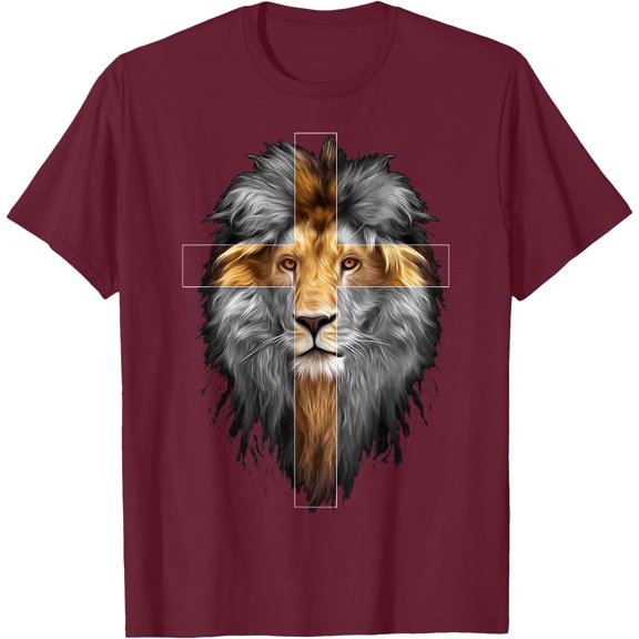 Christian Inspiration Jesus Lion of Judah Unisex T-Shirt for Men Women Kids,Maroon Color,Size L