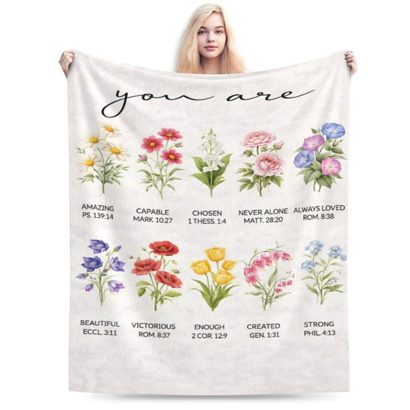 Christian Inspirational Blanket Gift Floral Bible Verse Throw Blanket Cozy Soft Home Decor Meaningful Faith Gift for Women 50x40