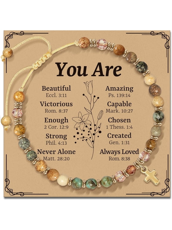 Christian Inspirational Bracelet Gifts for Women: Religious Cross Beads Bracelet Baptism Christmas Day Gifts for Godmother Mom Daughter Sister Friend