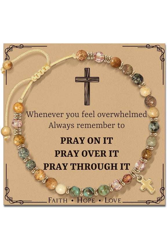 Christian Inspirational Bracelet Gifts for Women: Religious Cross Beads Bracelet Baptism Christmas Day Gifts for Godmother Mom Daughter Sister Friend