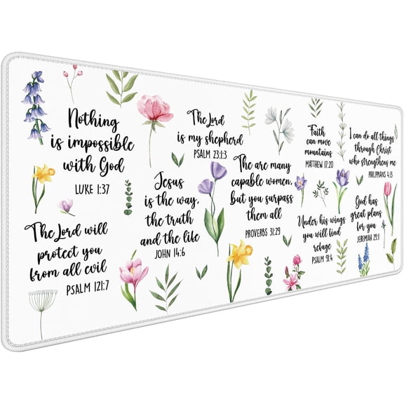 Christian Inspirational Floral Large Mouse Pad 31.5x15.7inch, Religious Bible Verse Large Extended Computer Desk Mat Mousepad for Keyboard and Mouse, Christian Desk Accessories