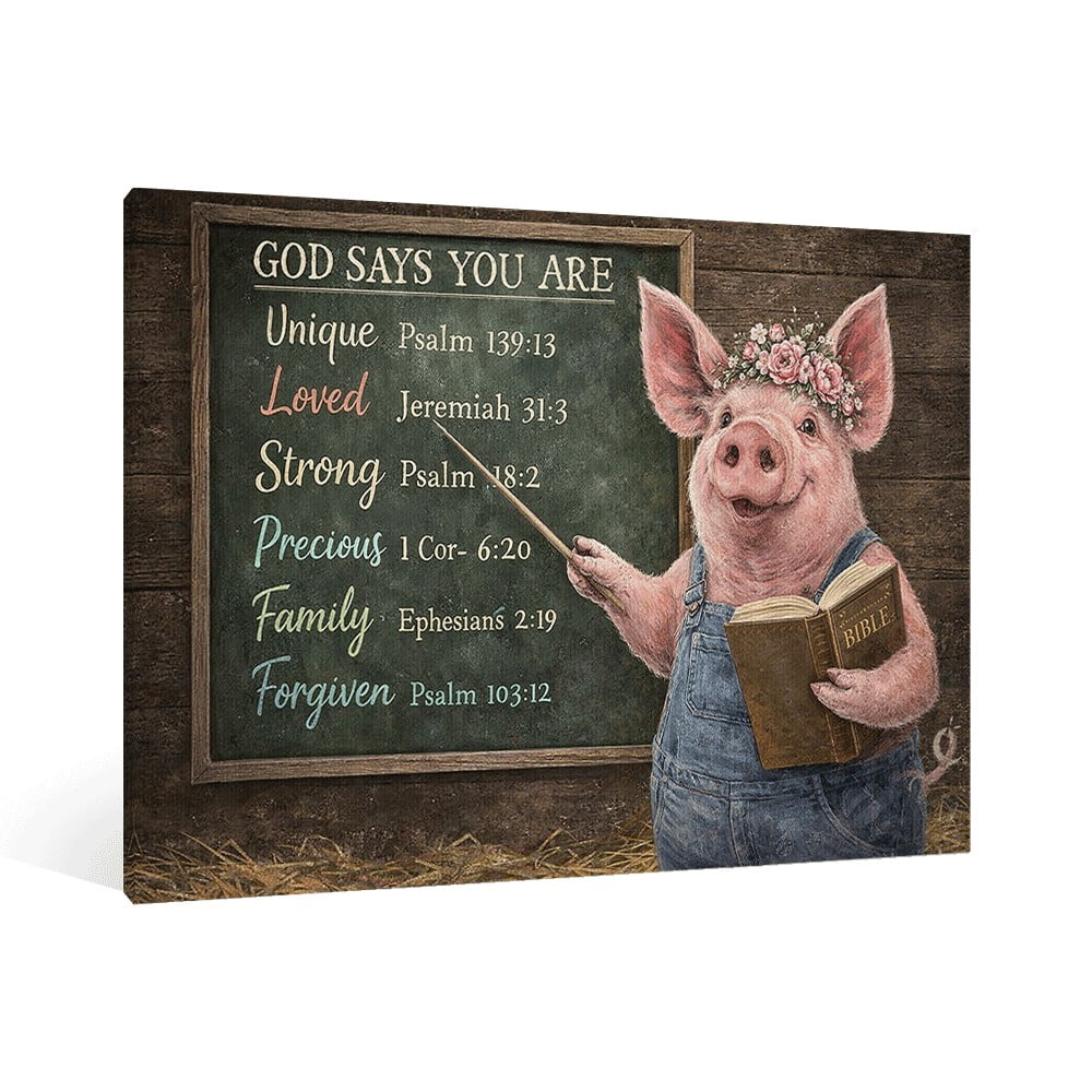 Christian Inspirational Framed Poster Cute Pig Teacher Chalkboard Bible