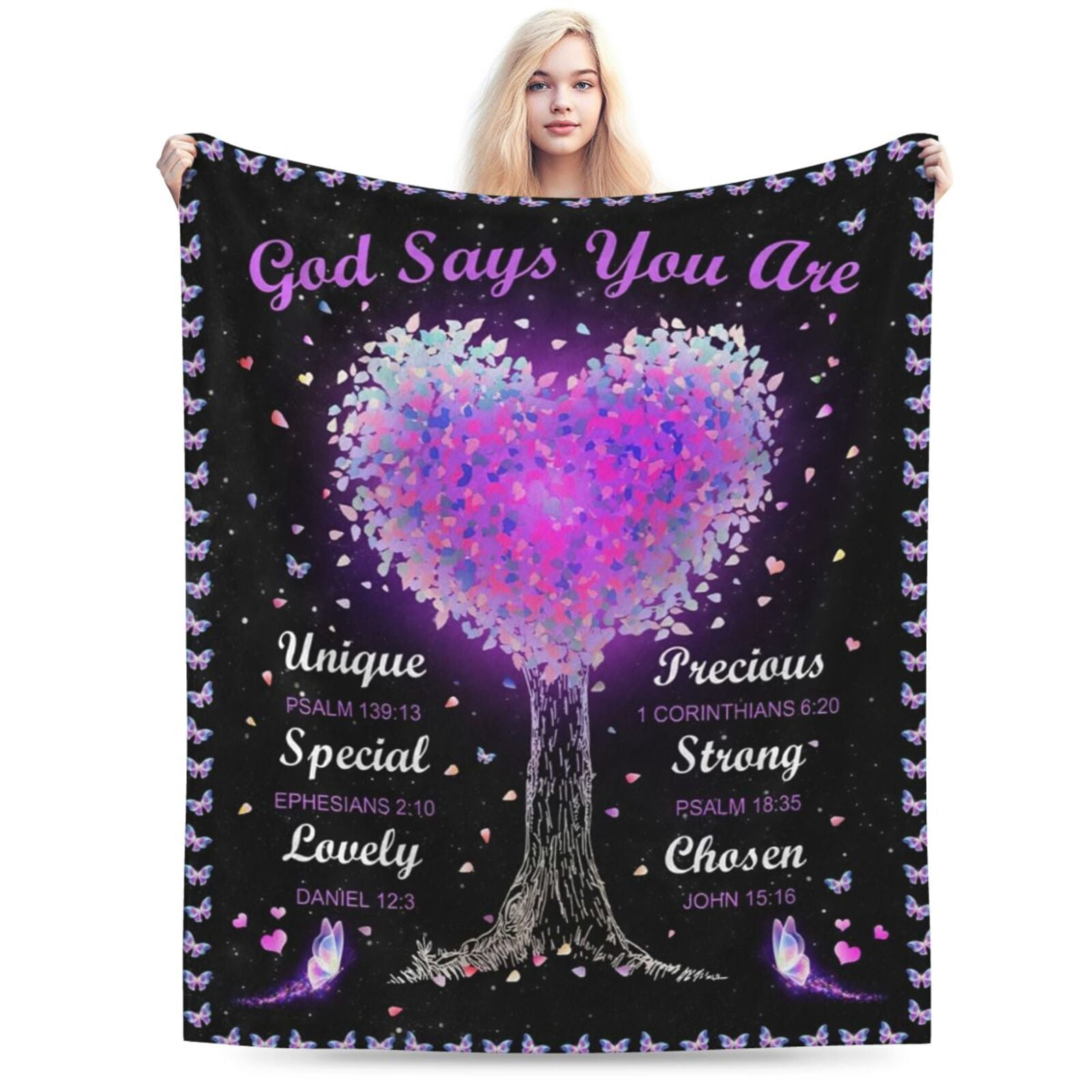 Christian Inspirational Gift Blanket, Bible Verse Butterfly Heart Tree ...