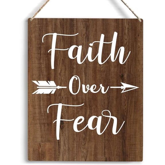 Christian Inspirational Wall Art Faith Over Fear Sign Religious Gifts for Women Men Christian Bible Verse Wall Art Rustic Home Office Decoration Wooden Hanging Sign 8x10 Inch.