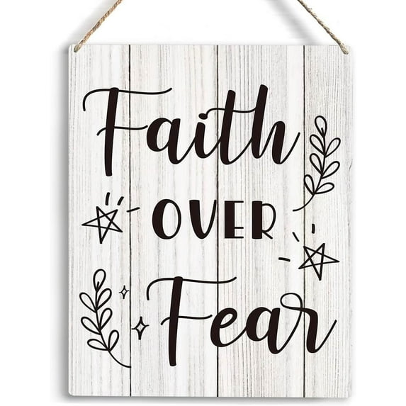 Christian Inspirational Wall Art Faith Over Fear Sign Religious Gifts for Women Men Christian Bible Verse Wall Art Rustic Home Office Decoration Wooden Hanging Sign 8x10 Inch