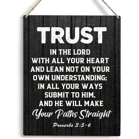 Christian Inspirational Wall Decor Trust In The Lord With All Your Heart Proverbs 35 Wooden Hanging Sign Christian Bible Verse Wall Art Religious Home Wall Decor Baptism Gift 8x10 Inch