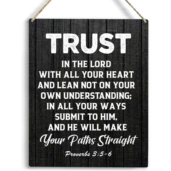 Christian Inspirational Wall Decor Trust In The Lord With All Your Heart Proverbs 35 Wooden Hanging Sign Christian Bible Verse Wall Art Religious Home Wall Decor Baptism Gift 8x10 Inch