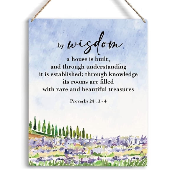 Christian Inspirational Wall Decor By Wisdom A House Is Built Proverbs 243-4 Wooden Hanging Sign Christian Bible Verse Wall Art Religious Home Wall Decor Baptism Gift 8x10 Inch