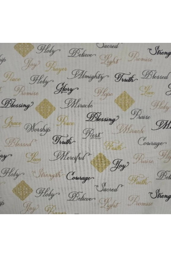 Christian Inspirational Words Glitter White Cotton Fabric