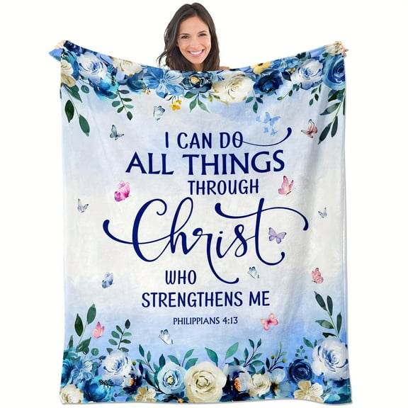 Christian Inspired Floral Throw Blanket: 'I Can Do All Things Through Christ Who Strengthens Me' - Philippians 4:13