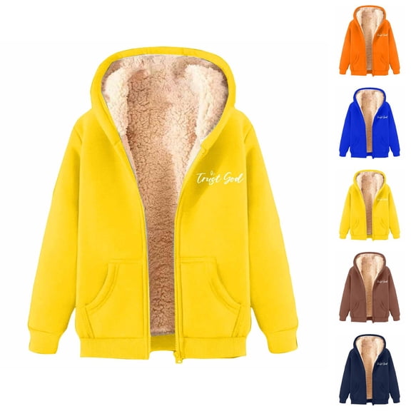 Christian Jacket for Women Winter Warm Heavyweight Long Sleeve Zip Up Hooded Sweatshirt with Pockets Coat Outerwear