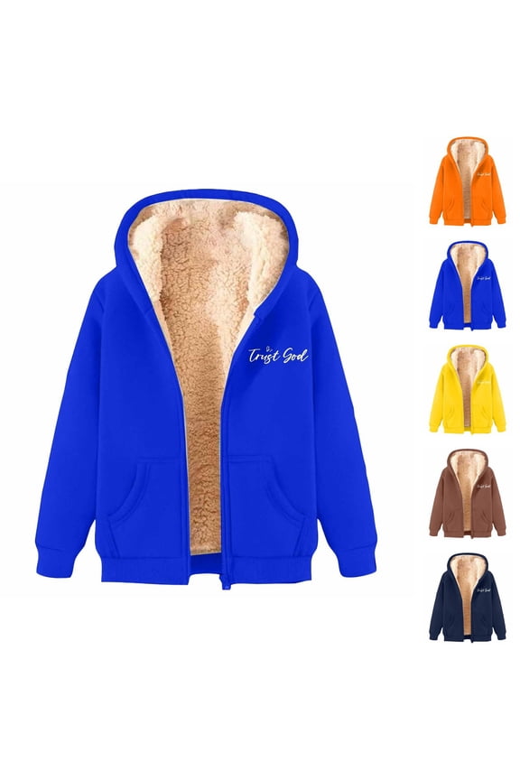 Christian Jacket for Women Winter Warm Heavyweight Long Sleeve Zip Up Hooded Sweatshirt with Pockets Coat Outerwear