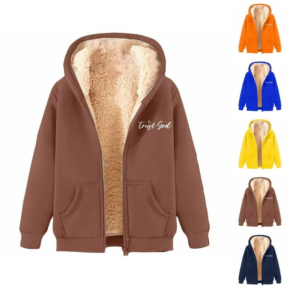 Christian Jacket for Women Winter Warm Heavyweight Long Sleeve Zip Up Hooded Sweatshirt with Pockets Coat Outerwear