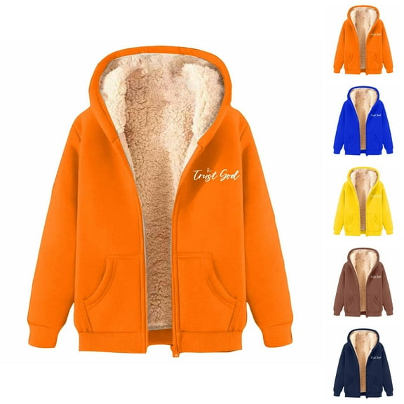 Christian Jacket for Women Winter Warm Heavyweight Long Sleeve Zip Up Hooded Sweatshirt with Pockets Coat Outerwear