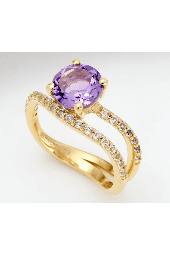 14K Gold Clad Amethyst Gemstone Ripple Band Ring Size 7
