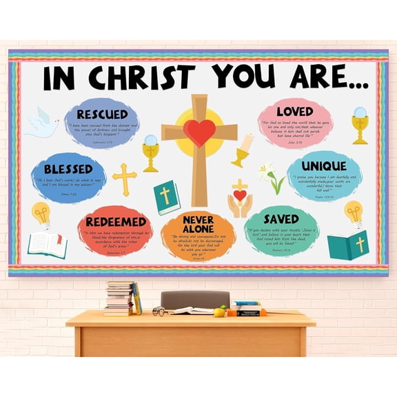 Christian Jesus Bulletin Board Decoration Set Religious Cross Bible Paper Cutouts You are Positive Inspirational Motivational Borders Sunday School Spring Summer VBS Classroom Prayer Board Supplies