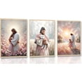 thumbnail image 1 of Christian Jesus Canvas WallPastel Pink White Gold Embracing Child Holding Lamb Walking Faith Scenes Paintings Posters Prints Wall Decor Pictures for Bedroom Living Room Prayer Room Decoration, 1 of 6