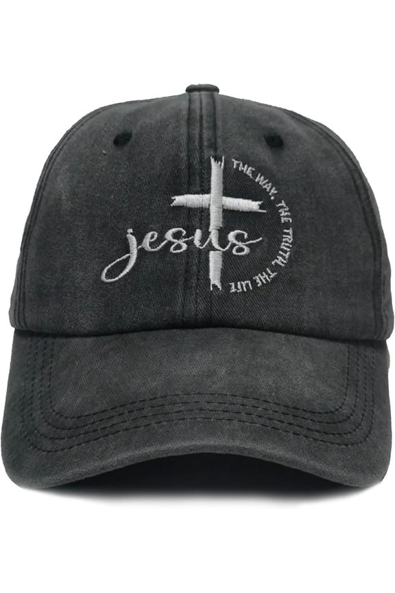 Christian Jesus Cross Hat Embroidered Adjustable Washed Religious Faith Baseball Caps Unisex