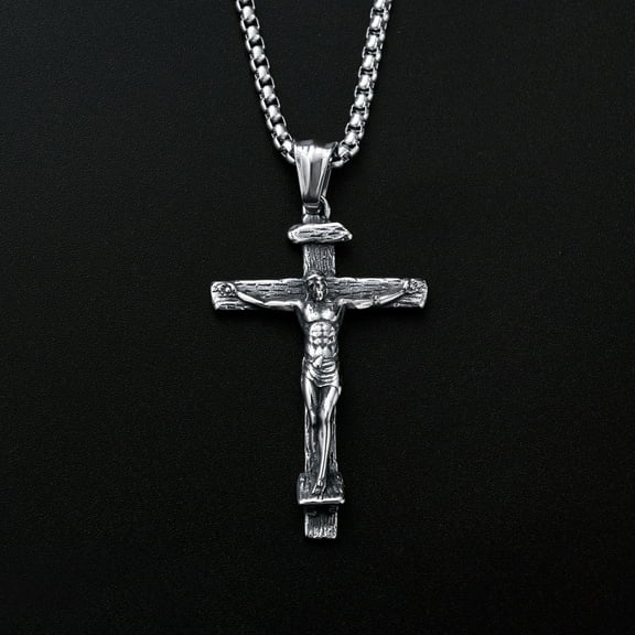 Christian Jesus Cross Necklace 925 Sterling Silver Cross Necklace for Women Men Jesus Christ Prayer Pendant Titanium Steel Jewelry Catholic Gift