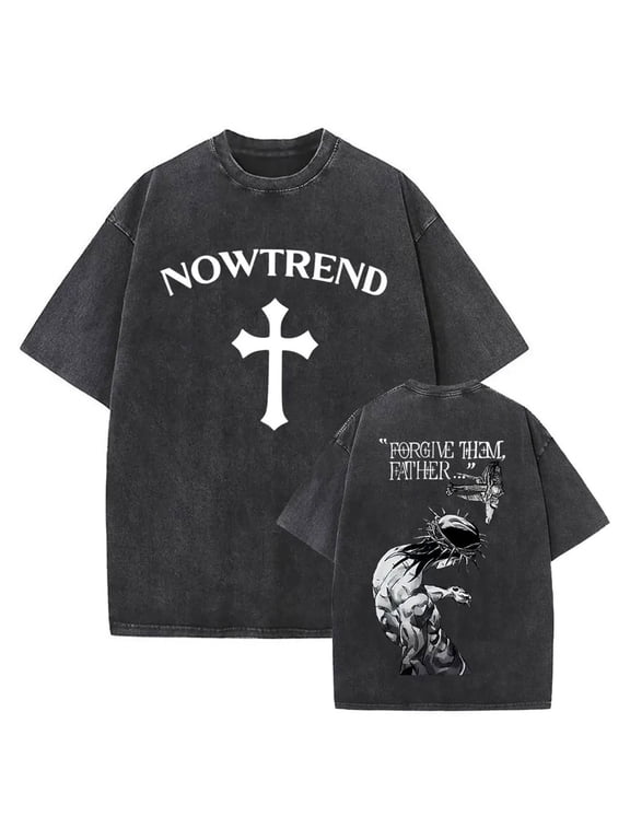 Christian Jesus Forgive Them Father T-Shirt Short-Sleeved Vintage Washed Graphic T-Shirt Jesus Faith Clothes