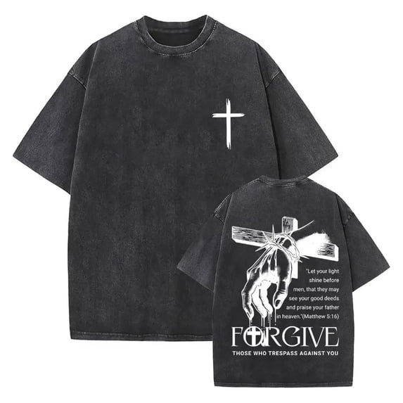 Christian Jesus Forgive Them Father T-Shirt Short-Sleeved Vintage Washed Graphic T-Shirt Jesus Faith Clothes